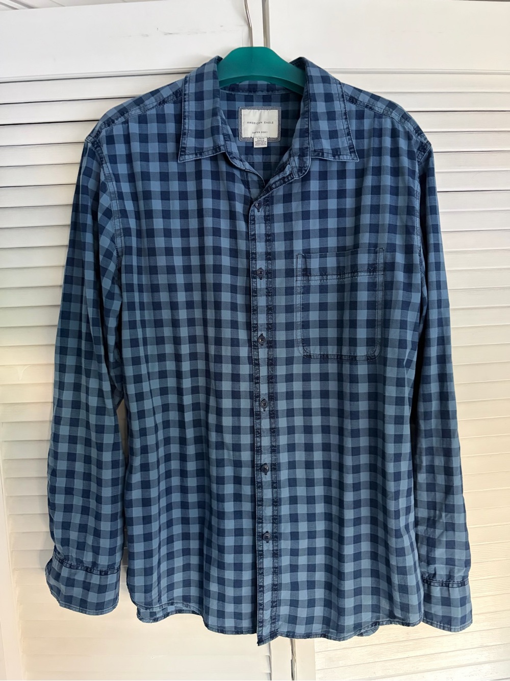 Men’s American Eagle Blue Check 100% Cotton Button Front Shirt